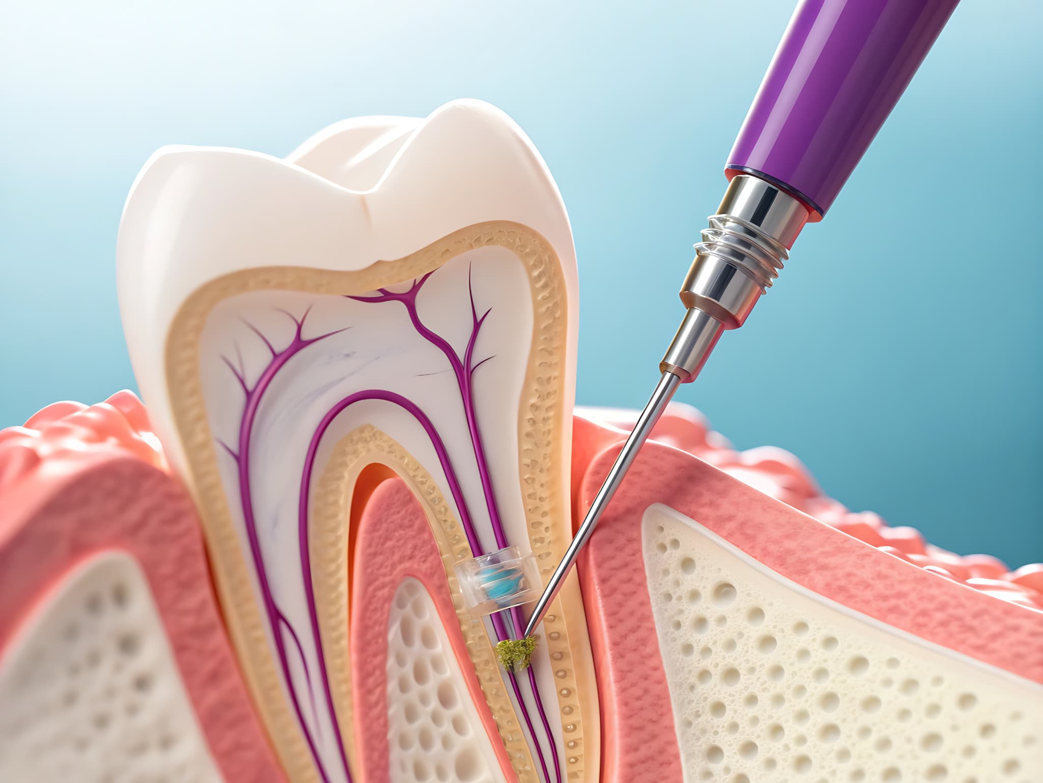 奥歯の虫歯を治療する様子