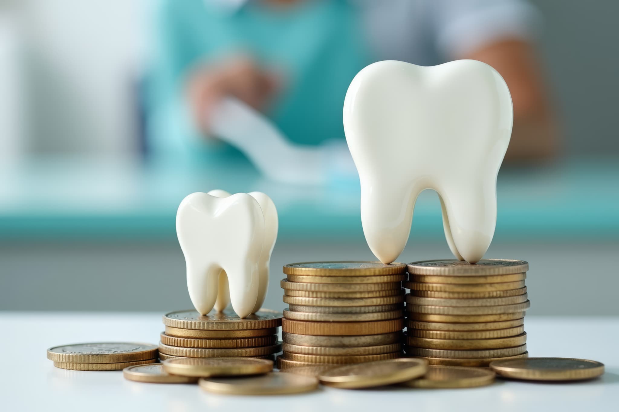 マイオブレースにかかる費用を示す歯の模型とコイン